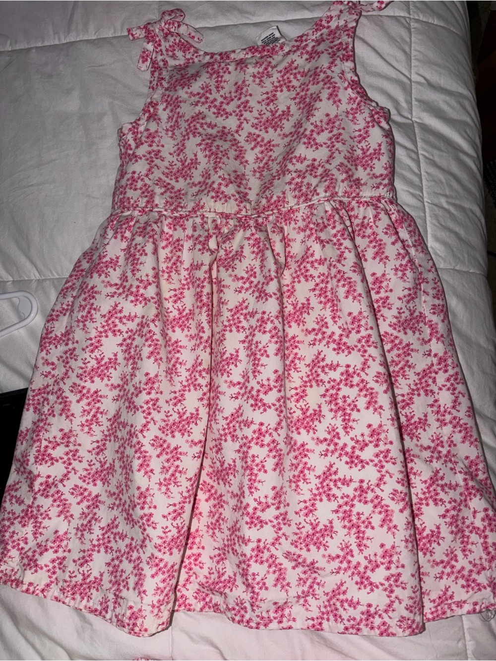GAP White Dress with Pink Floral Print and Tie-Shoulder